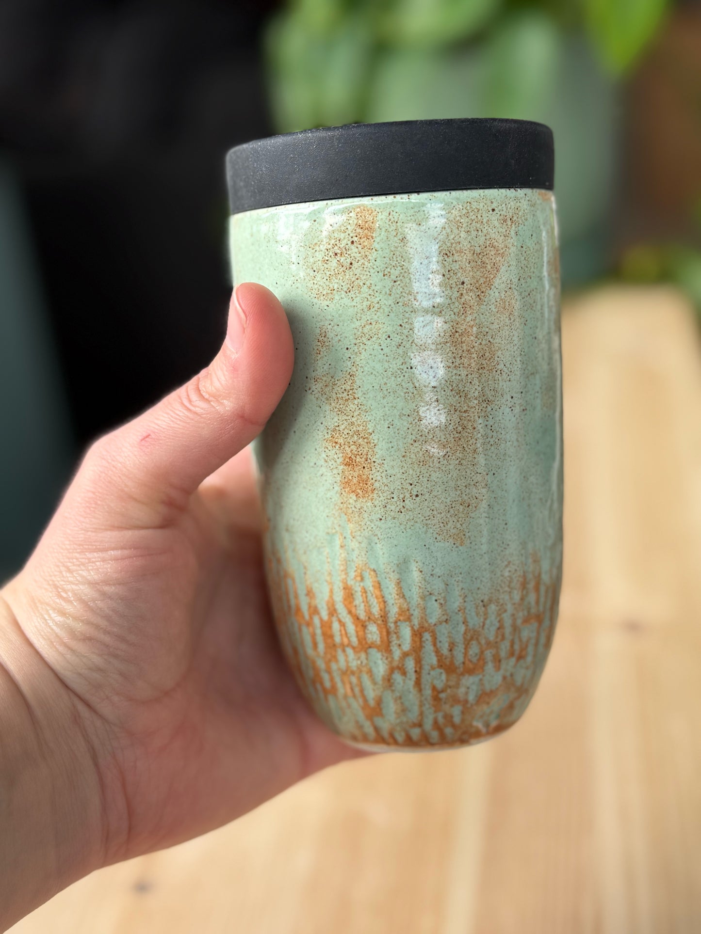 Large Travel Cup in Green Shino