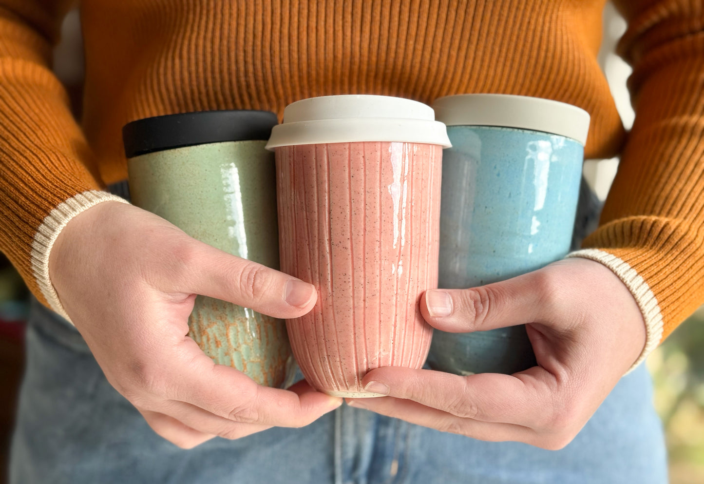 Large Travel Cup in Green Shino