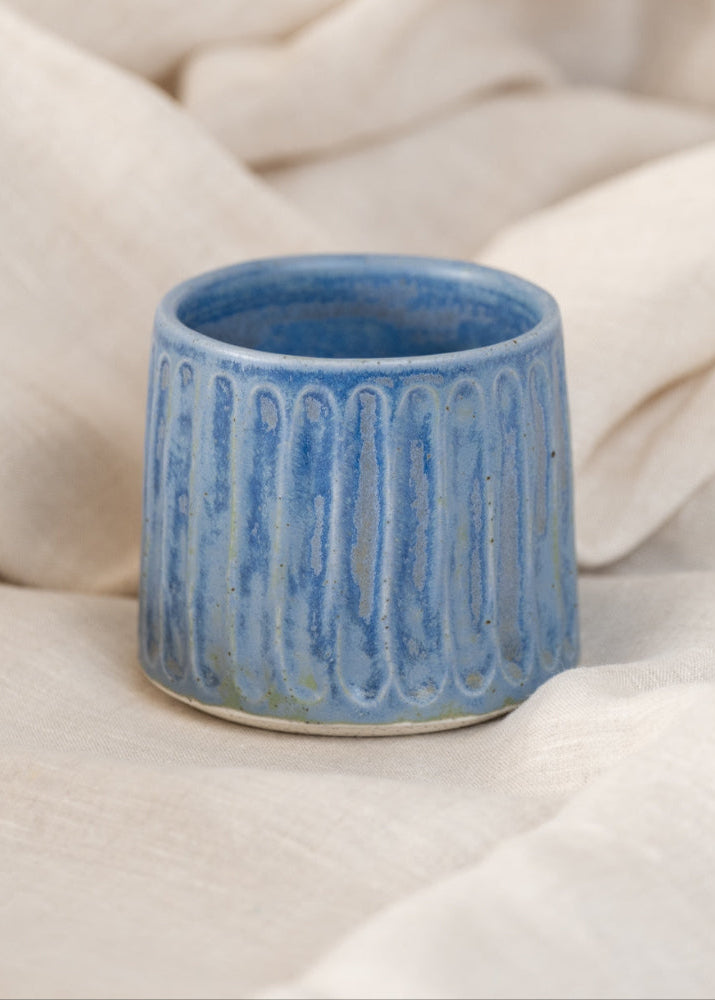 Coffee Cup in Carved Blue