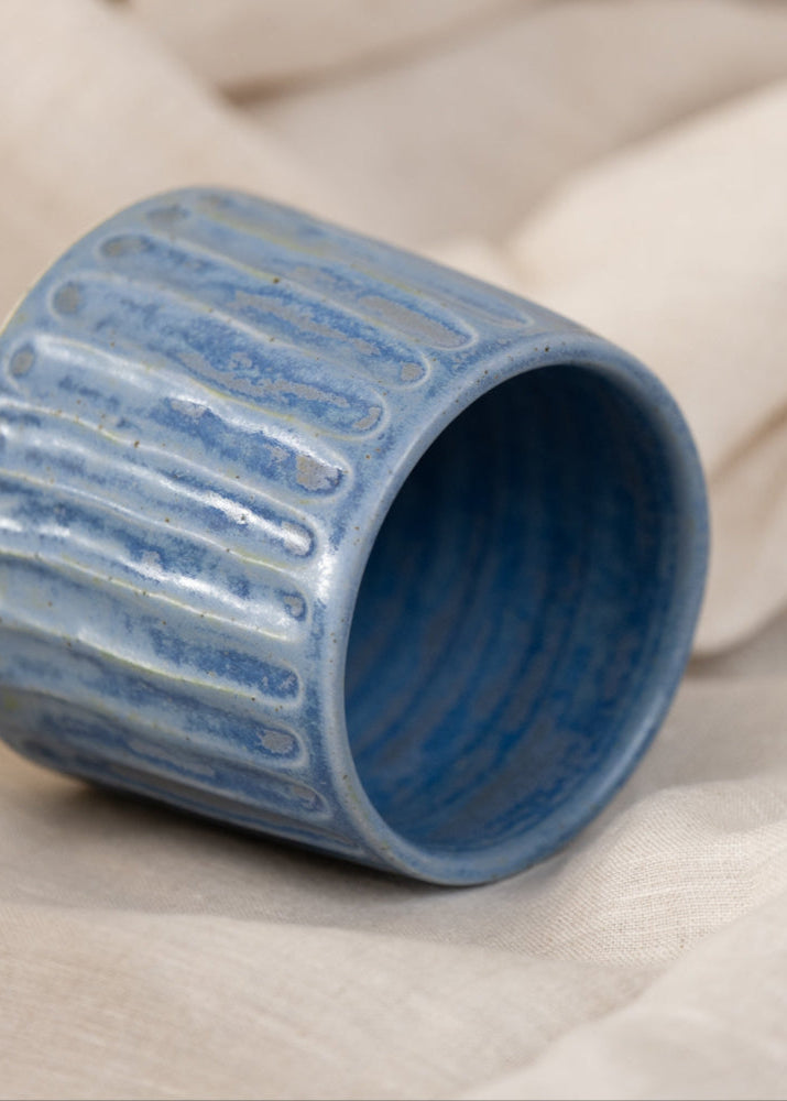 Coffee Cup in Carved Blue